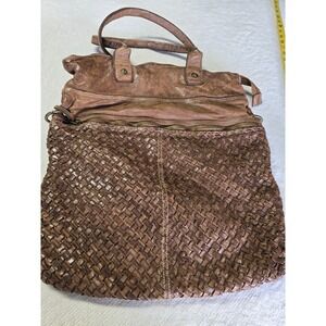 LANGELLOTTI Italy Brown Woven Leather Tote Bag Convertible Crossbody Backpack...